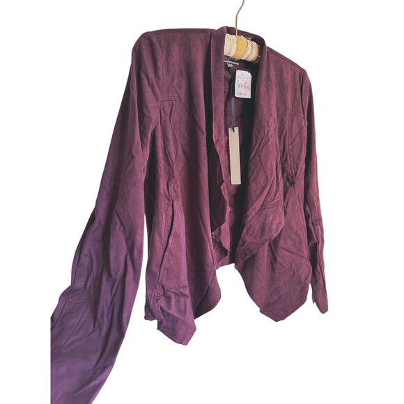 NWT Kut from the Kloth Faux Suede Burgundy Drape Front Jacket Moto Blazer Small - Picture 6 of 8